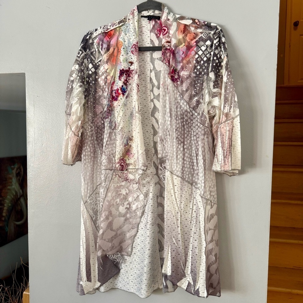 FunSport Mixed Media Patchwork Mesh Duster Cardigan – Artsy Boho Lagenlook